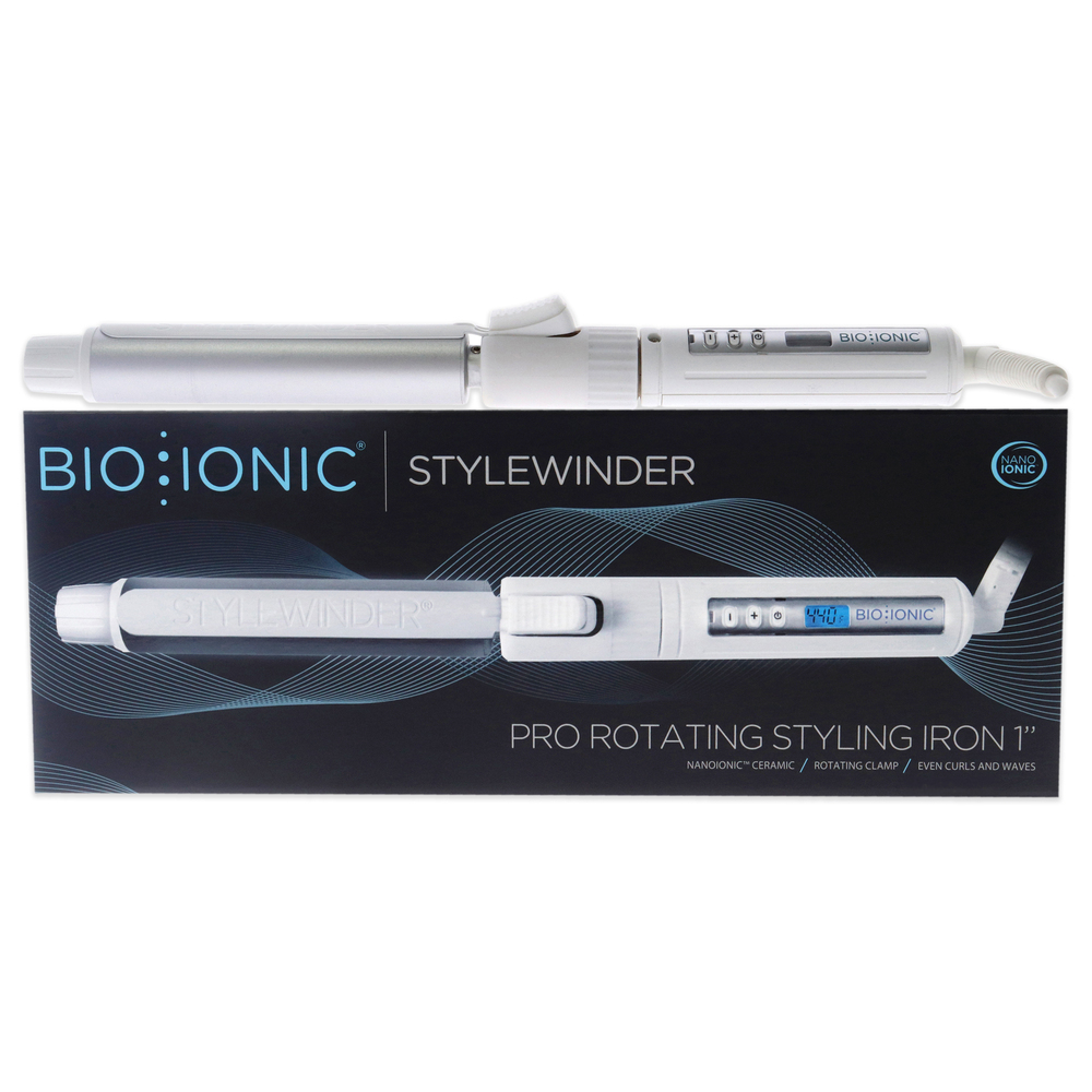 StyleWinder Pro Rotating Styling Iron-White Bio Ionic for Women-1 Inch Flat Iron